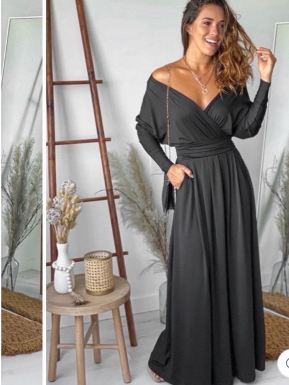 Women's Black Wrap Maxi Dress